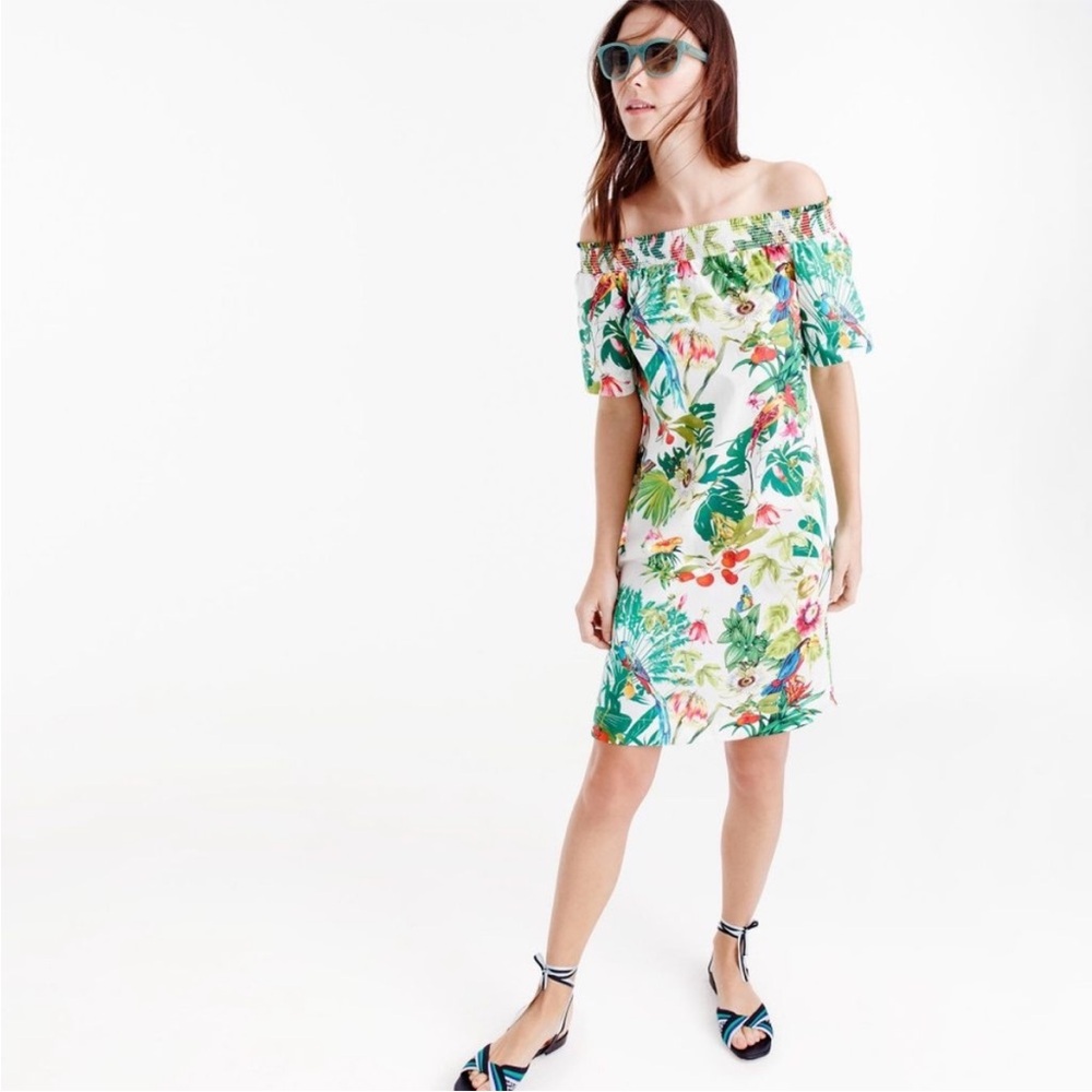 J. Crew Tropical Print Off-Shoulder Mini Dress
